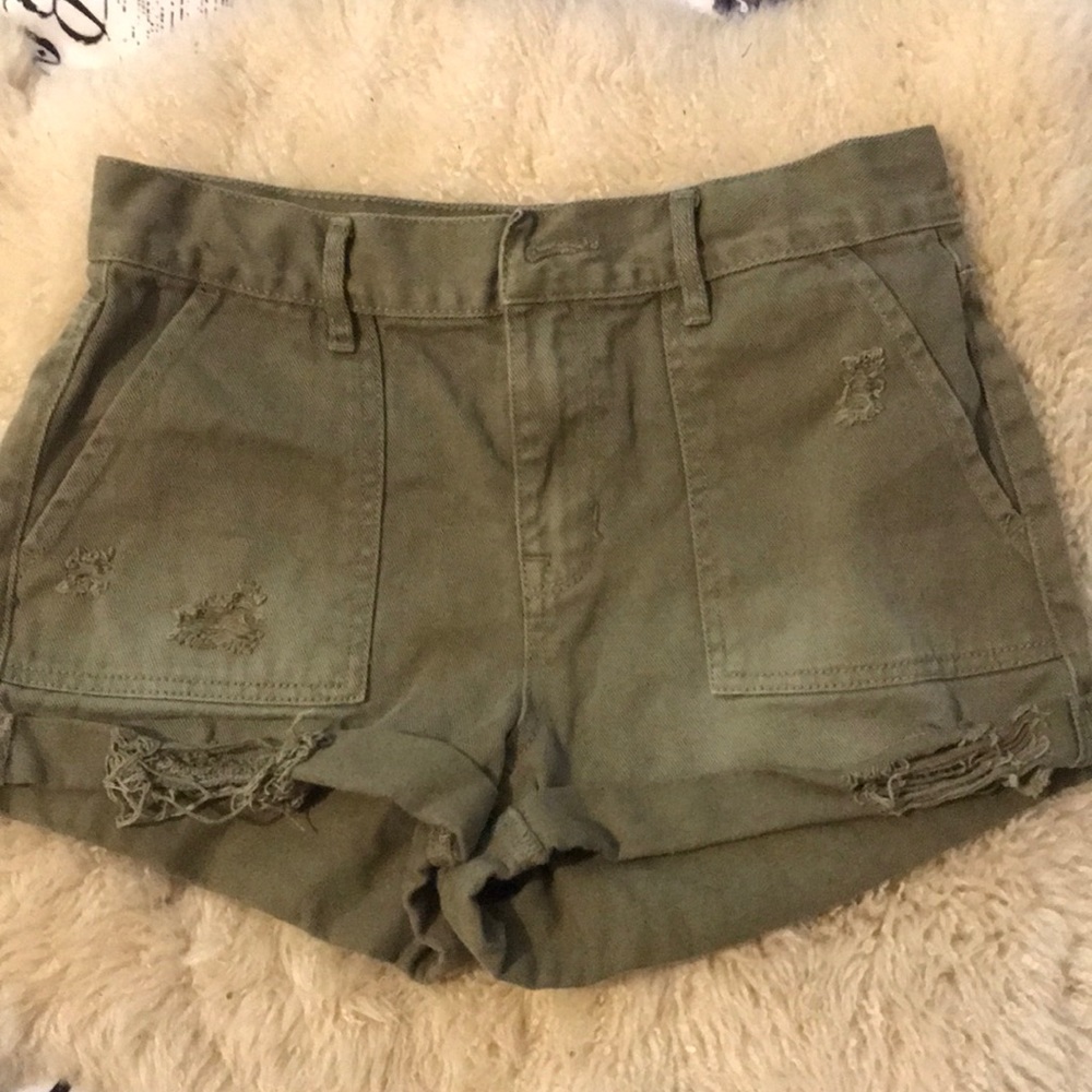 High rise army green jeans shorts